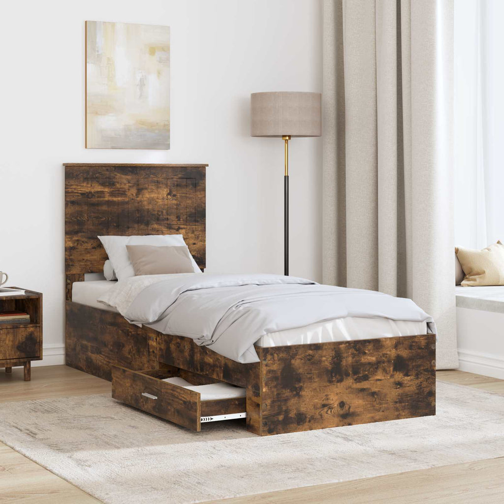 vidaXL Ramka łóżka Z zagłówkiem Wędzone dąb i srebro 70 x 190 cm