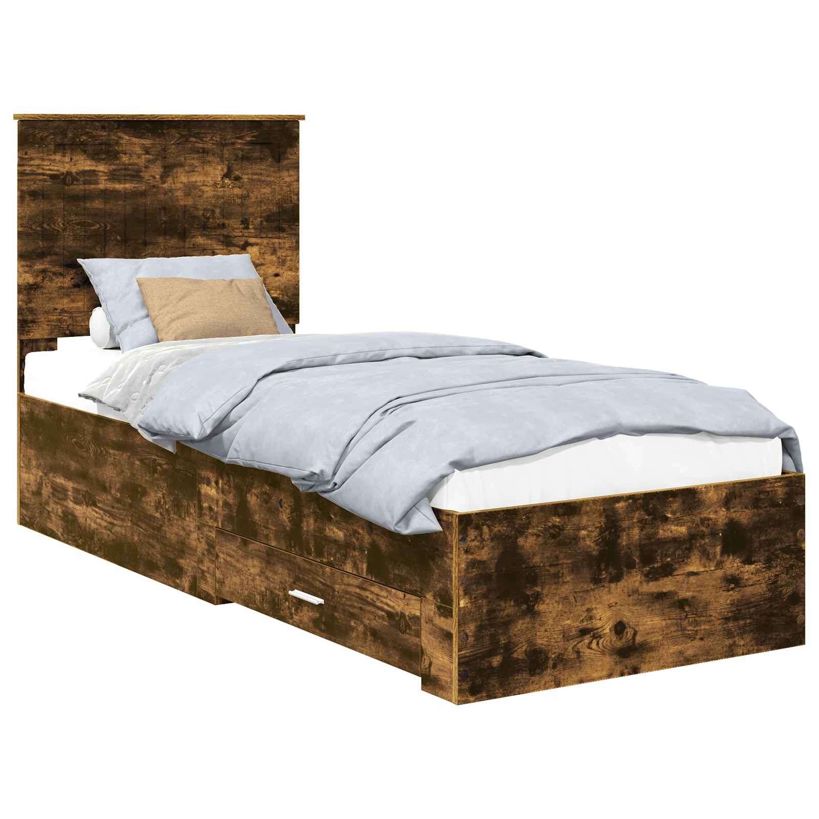 vidaXL Ramka łóżka Z zagłówkiem Wędzone dąb i srebro 70 x 190 cm