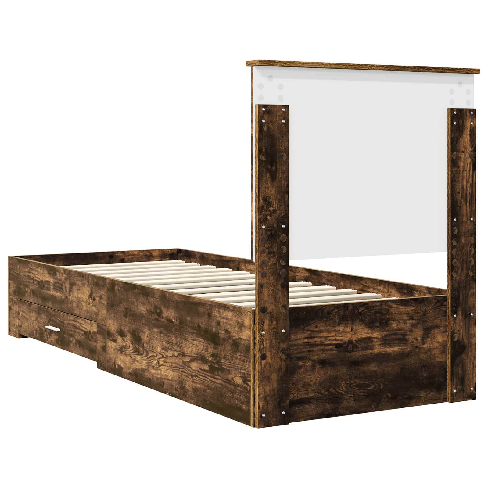 vidaXL Ramka łóżka Z zagłówkiem Wędzone dąb i srebro 70 x 190 cm