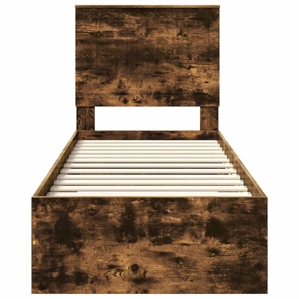 vidaXL Ramka łóżka Z zagłówkiem Wędzone dąb i srebro 70 x 190 cm