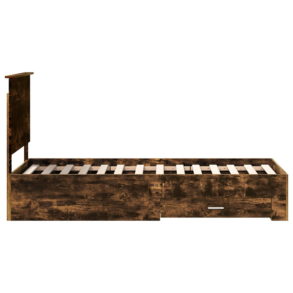 vidaXL Ramka łóżka Z zagłówkiem Wędzone dąb i srebro 70 x 190 cm