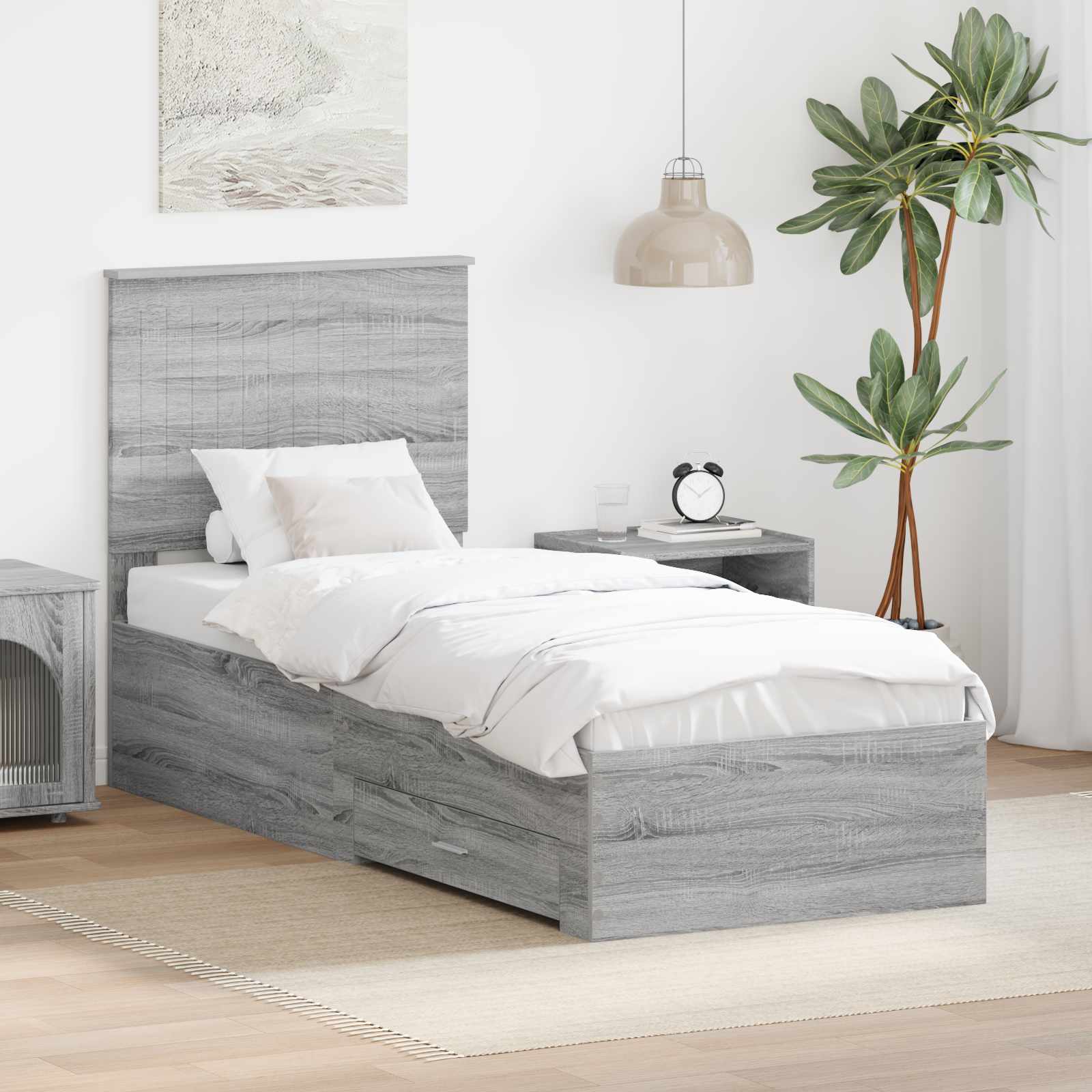vidaXL Ramka łóżka Z zagłówkiem Szary Sonoma i srebro 70 x 190 cm