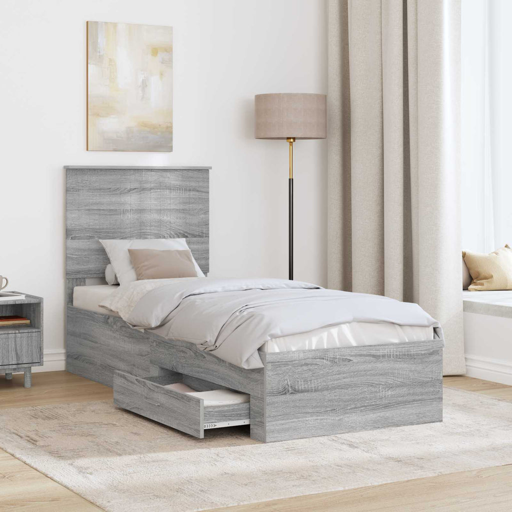vidaXL Ramka łóżka Z zagłówkiem Szary Sonoma i srebro 70 x 190 cm