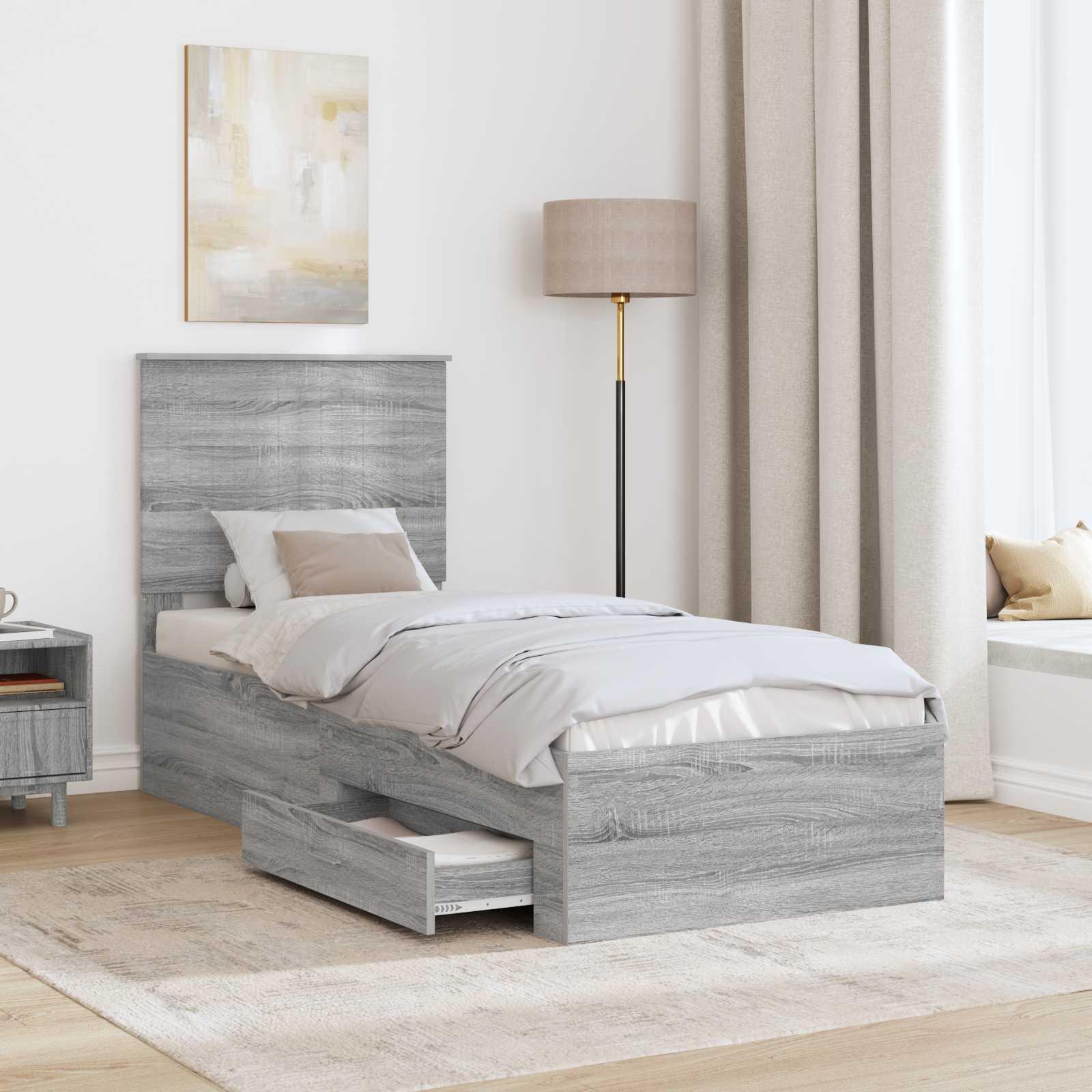 vidaXL Ramka łóżka Z zagłówkiem Szary Sonoma i srebro 70 x 190 cm