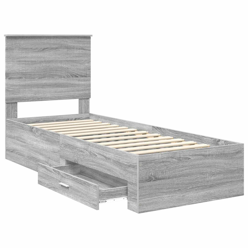 vidaXL Ramka łóżka Z zagłówkiem Szary Sonoma i srebro 70 x 190 cm