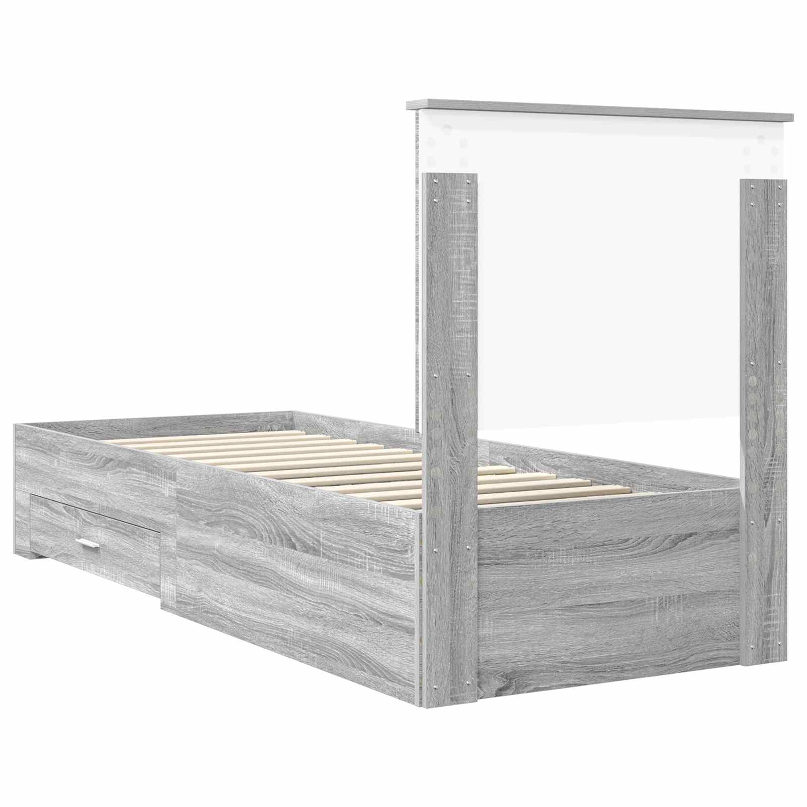 vidaXL Ramka łóżka Z zagłówkiem Szary Sonoma i srebro 70 x 190 cm