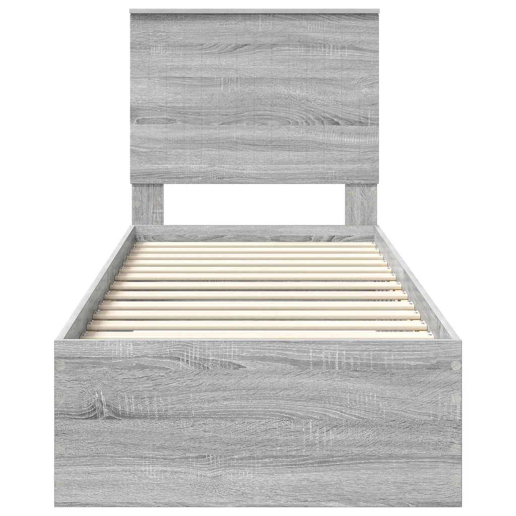 vidaXL Ramka łóżka Z zagłówkiem Szary Sonoma i srebro 70 x 190 cm