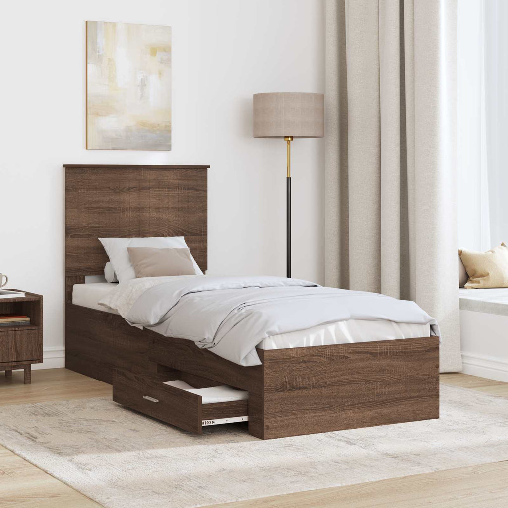 vidaXL Ramka łóżka Z zagłówkiem Brązowy dąb i srebro 70 x 190 cm