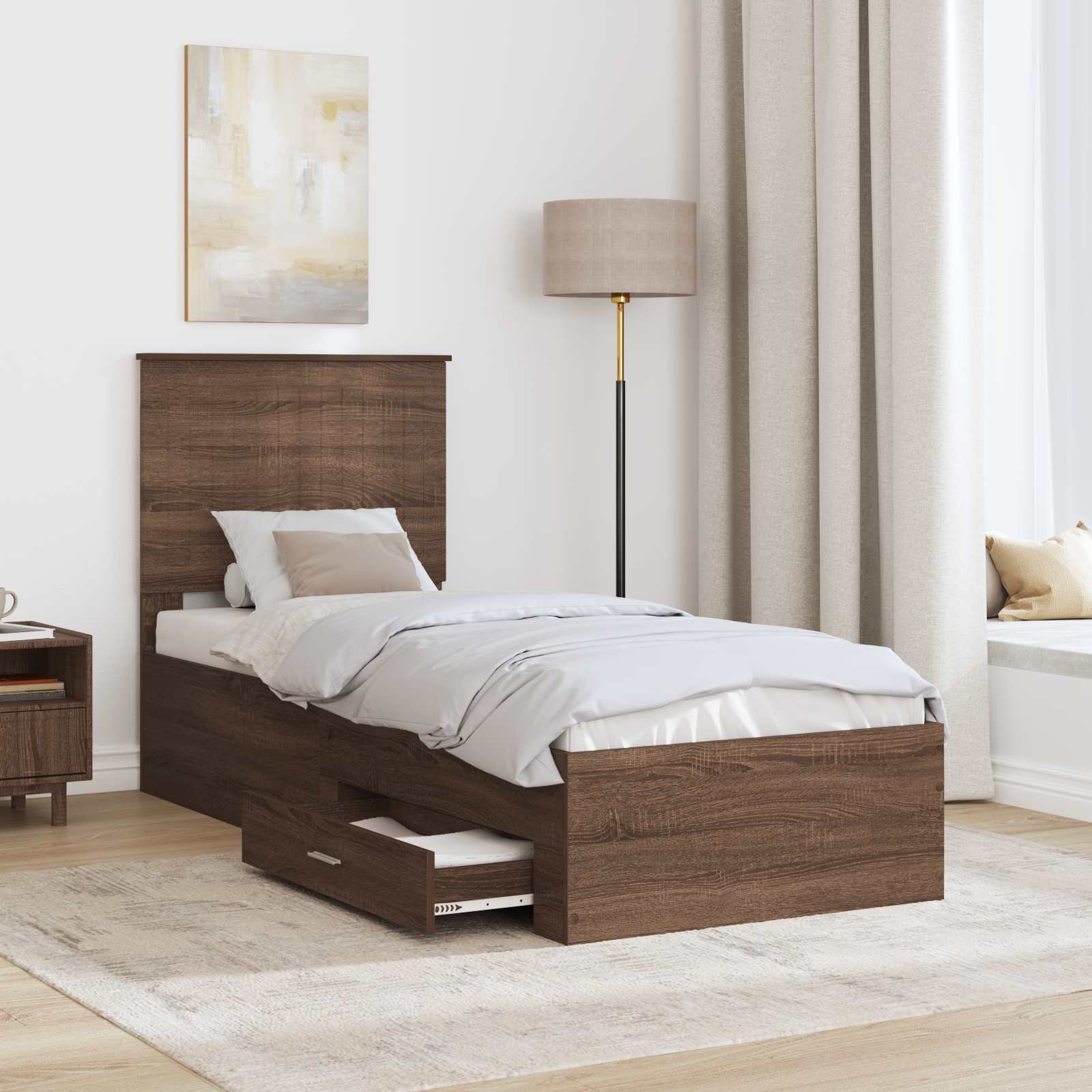 vidaXL Ramka łóżka Z zagłówkiem Brązowy dąb i srebro 70 x 190 cm