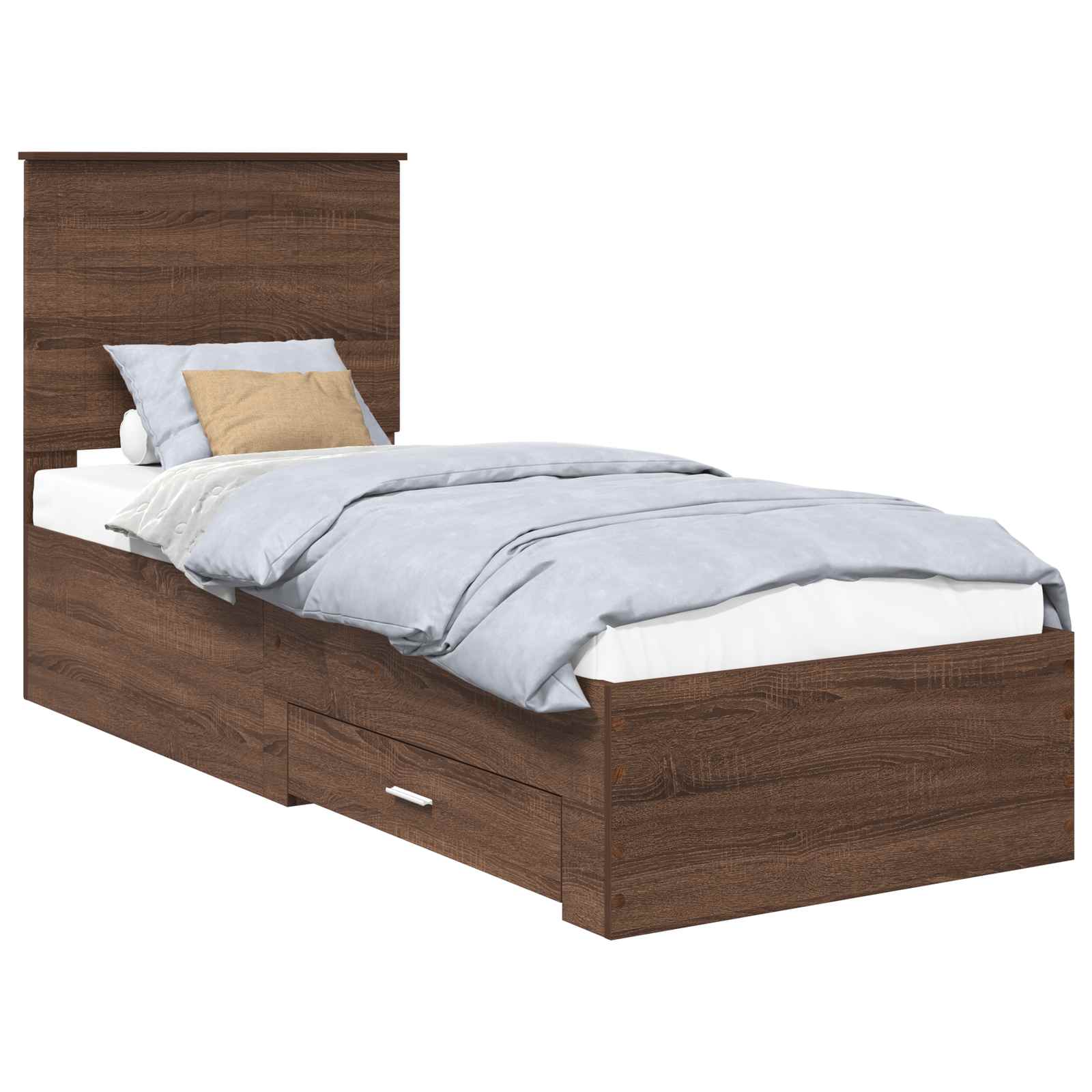vidaXL Ramka łóżka Z zagłówkiem Brązowy dąb i srebro 70 x 190 cm