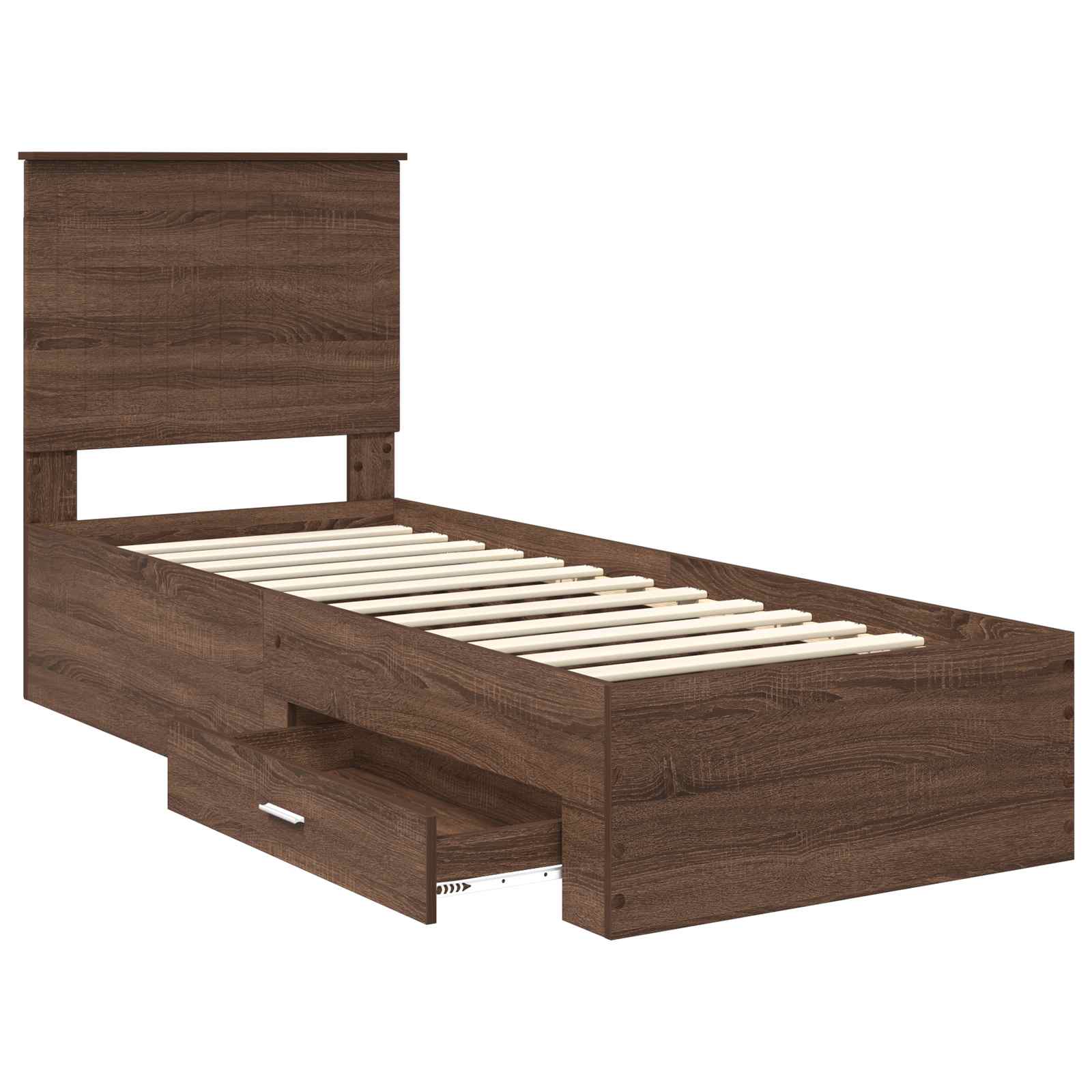 vidaXL Ramka łóżka Z zagłówkiem Brązowy dąb i srebro 70 x 190 cm