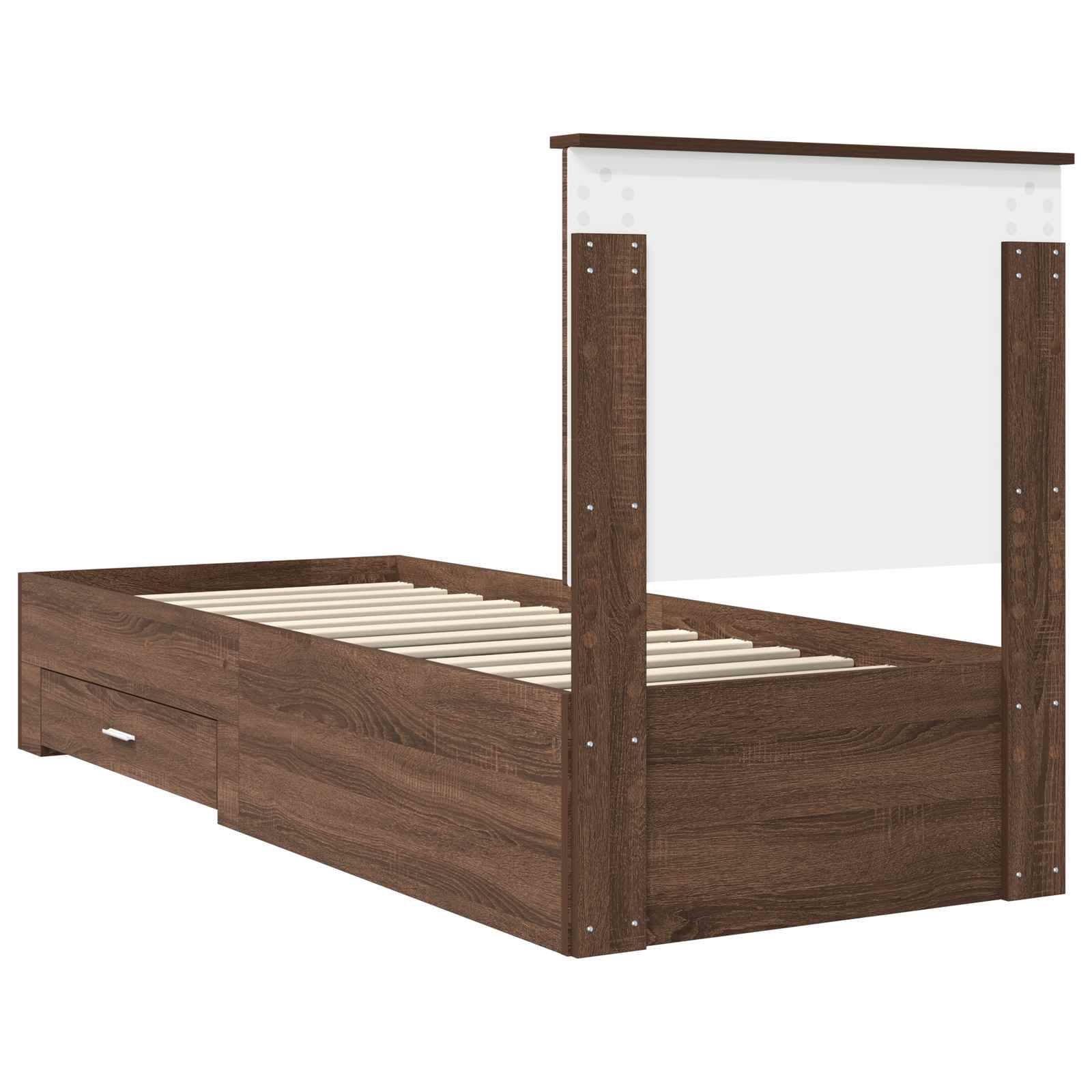 vidaXL Ramka łóżka Z zagłówkiem Brązowy dąb i srebro 70 x 190 cm