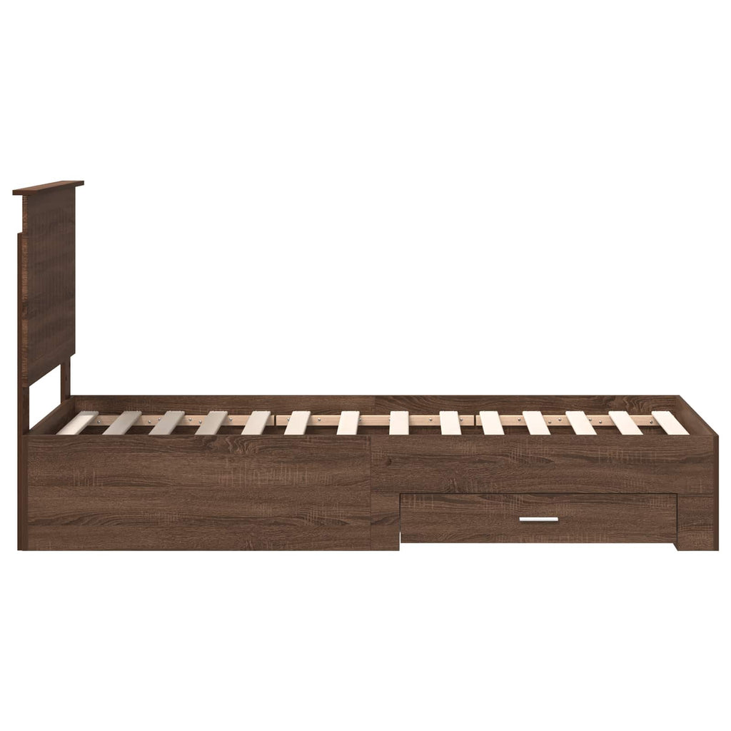 vidaXL Ramka łóżka Z zagłówkiem Brązowy dąb i srebro 70 x 190 cm