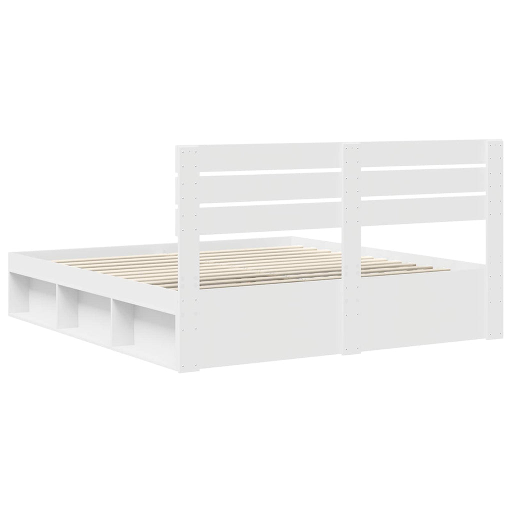 vidaXL Ramka łóżka Z zagłówkiem Biały 200 x 200 cm Lite drewno sosnowe