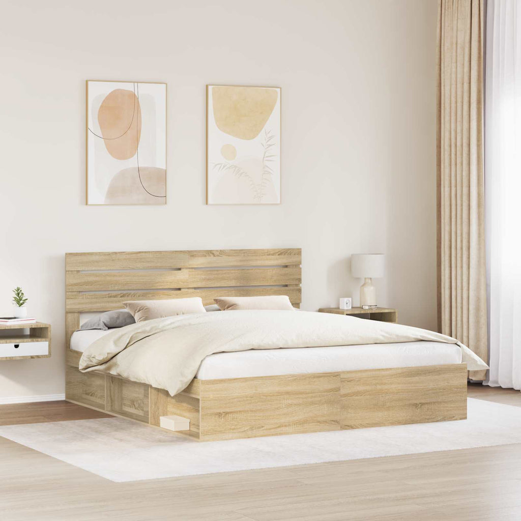 vidaXL Ramka łóżka Sonoma 200 x 200 cm Lite drewno sosnowe