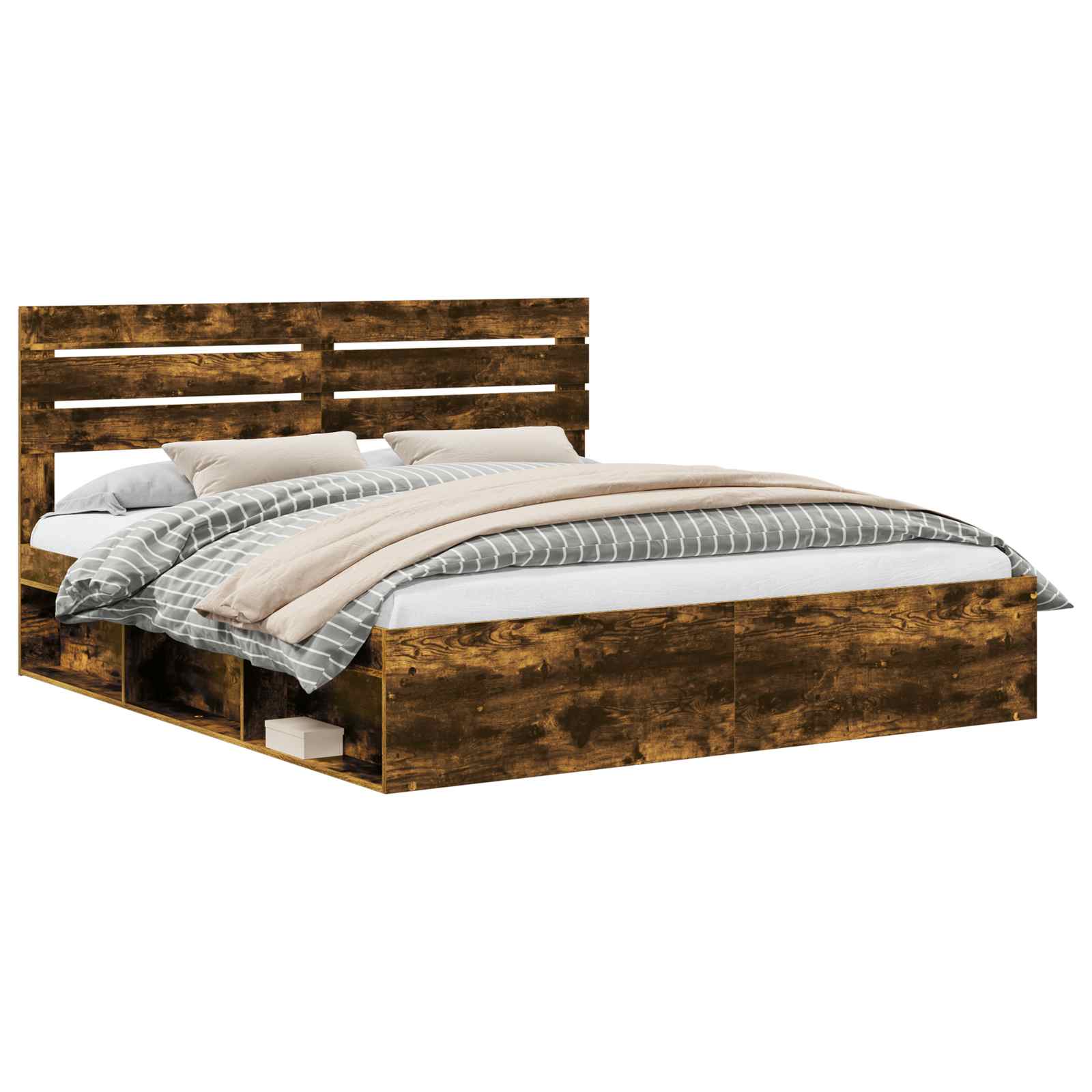 vidaXL Ramka łóżka Dąb wędzony 200 x 200 cm Lite drewno sosnowe