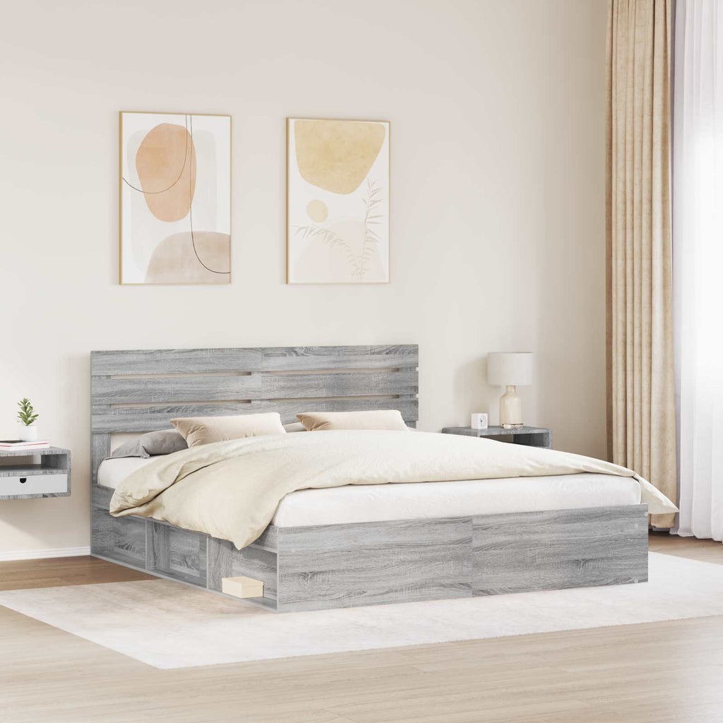 vidaXL Ramka łóżka Szary Sonoma 200 x 200 cm Lite drewno sosnowe