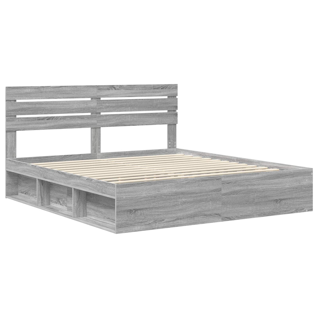 vidaXL Ramka łóżka Szary Sonoma 200 x 200 cm Lite drewno sosnowe