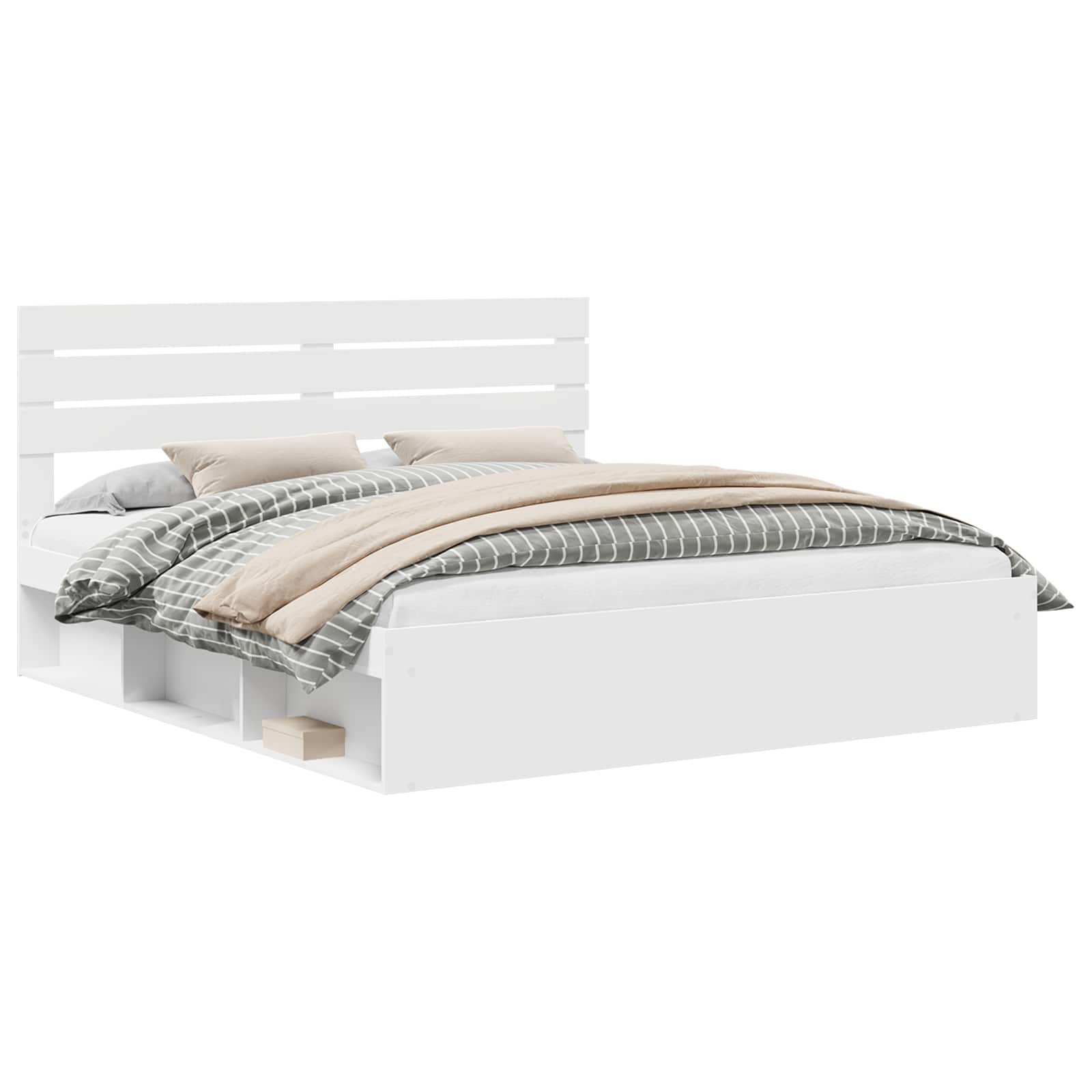 vidaXL Ramka łóżka Z zagłówkiem Biały 180 x 200 cm Lite drewno sosnowe