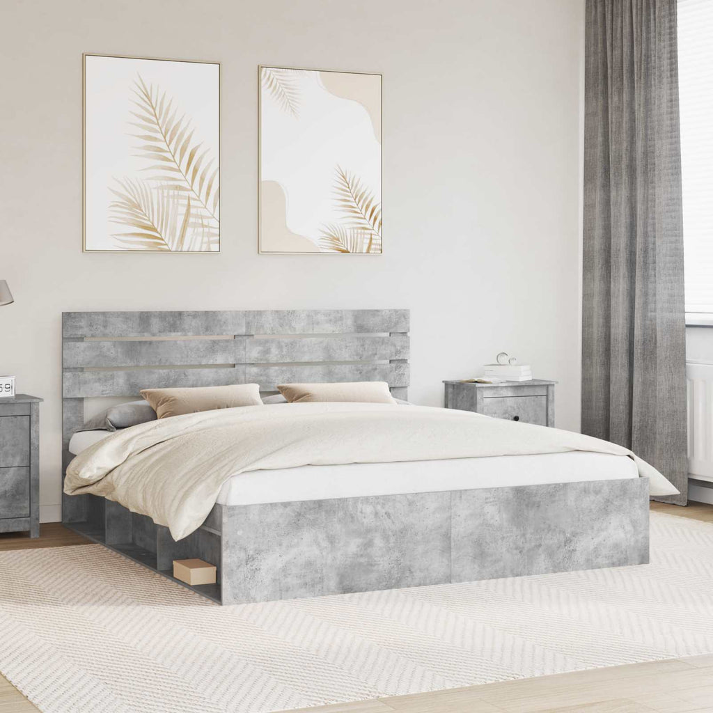 vidaXL Ramka łóżka Betonowy 180 x 200 cm Lite drewno sosnowe