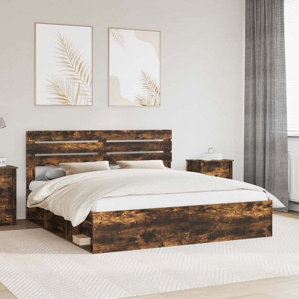 vidaXL Ramka łóżka Dąb wędzony 180 x 200 cm Lite drewno sosnowe