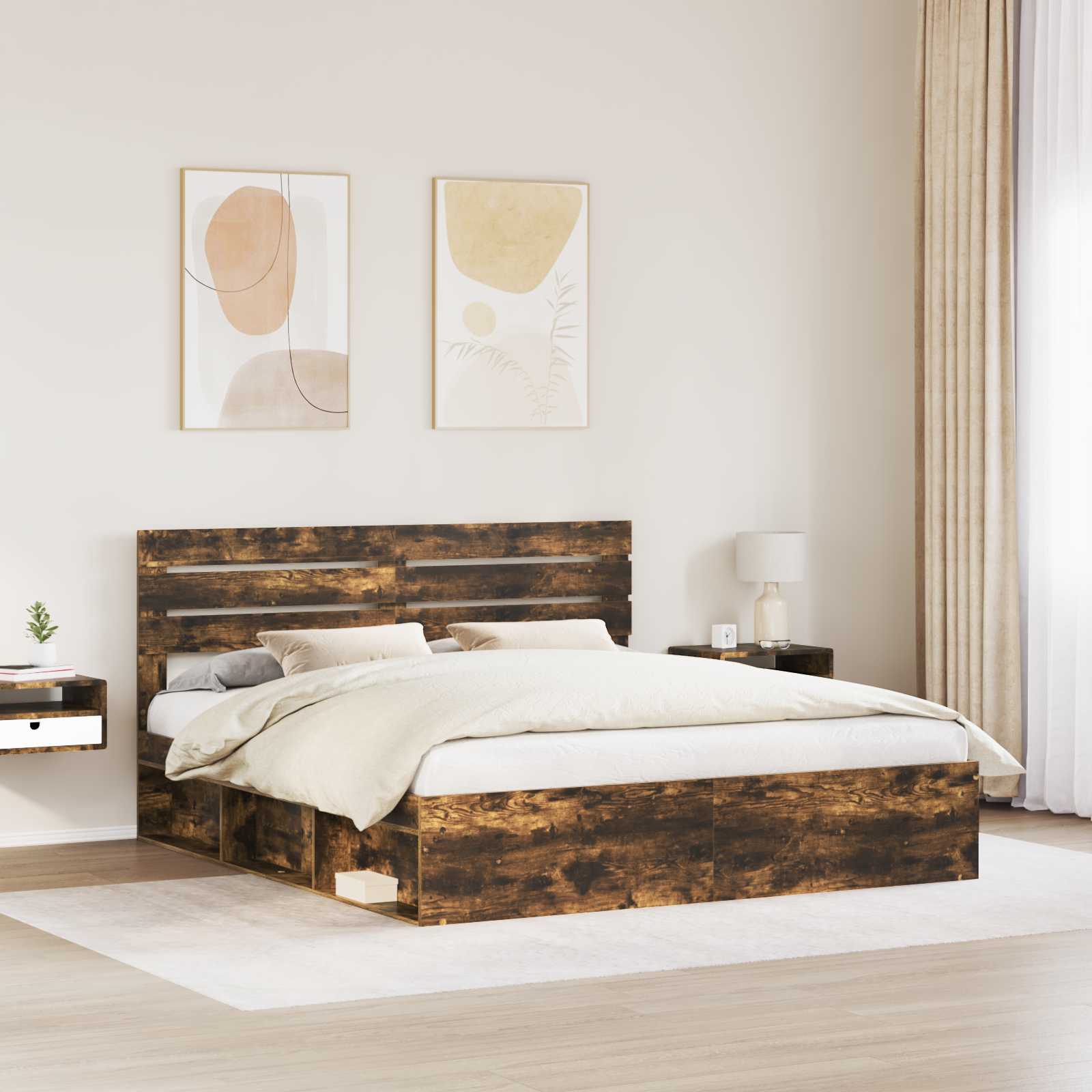 vidaXL Ramka łóżka Dąb wędzony 180 x 200 cm Lite drewno sosnowe
