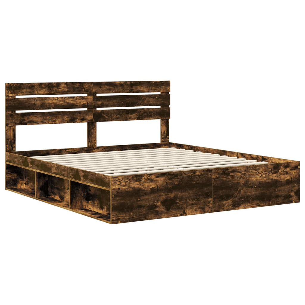 vidaXL Ramka łóżka Dąb wędzony 180 x 200 cm Lite drewno sosnowe