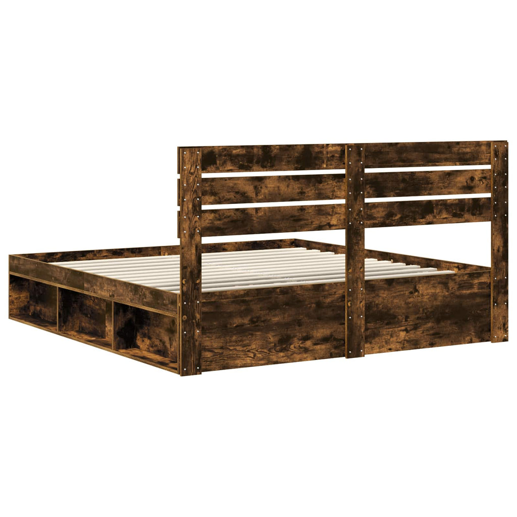 vidaXL Ramka łóżka Dąb wędzony 180 x 200 cm Lite drewno sosnowe