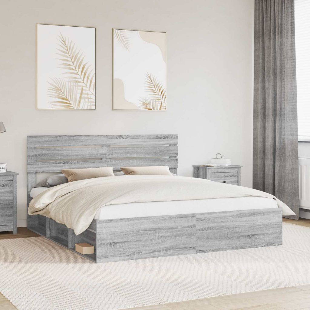 vidaXL Ramka łóżka Szary Sonoma 180 x 200 cm Lite drewno sosnowe