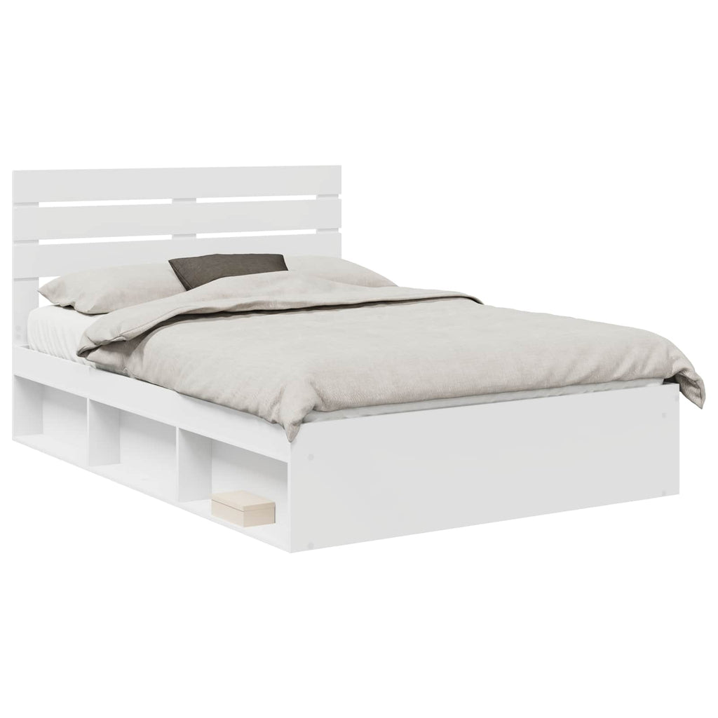 vidaXL Ramka łóżka Z zagłówkiem Biały 160 x 200 cm Lite drewno sosnowe