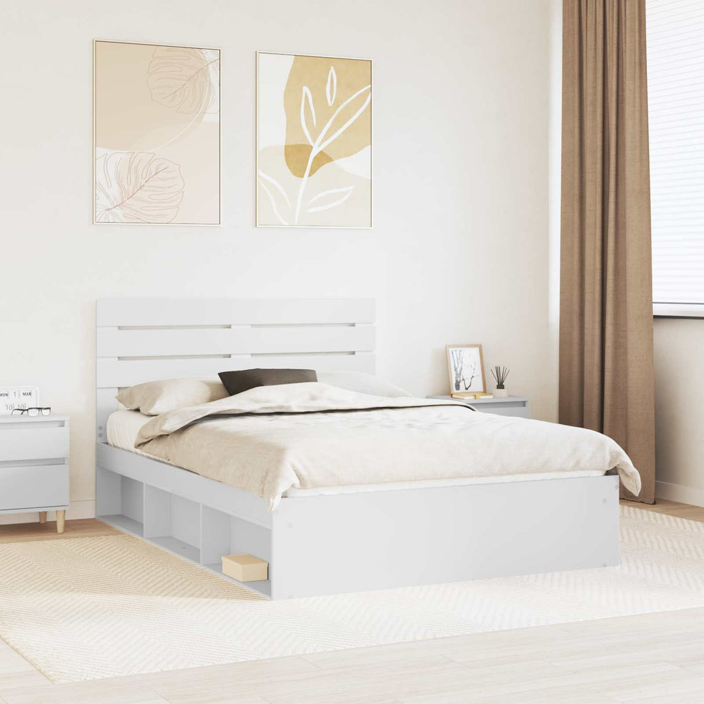 vidaXL Ramka łóżka Z zagłówkiem Biały 150 x 200 cm Lite drewno sosnowe