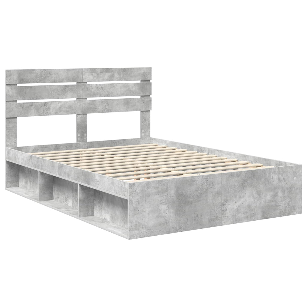 vidaXL Ramka łóżka Szary beton 150 x 200 cm Lite drewno sosnowe