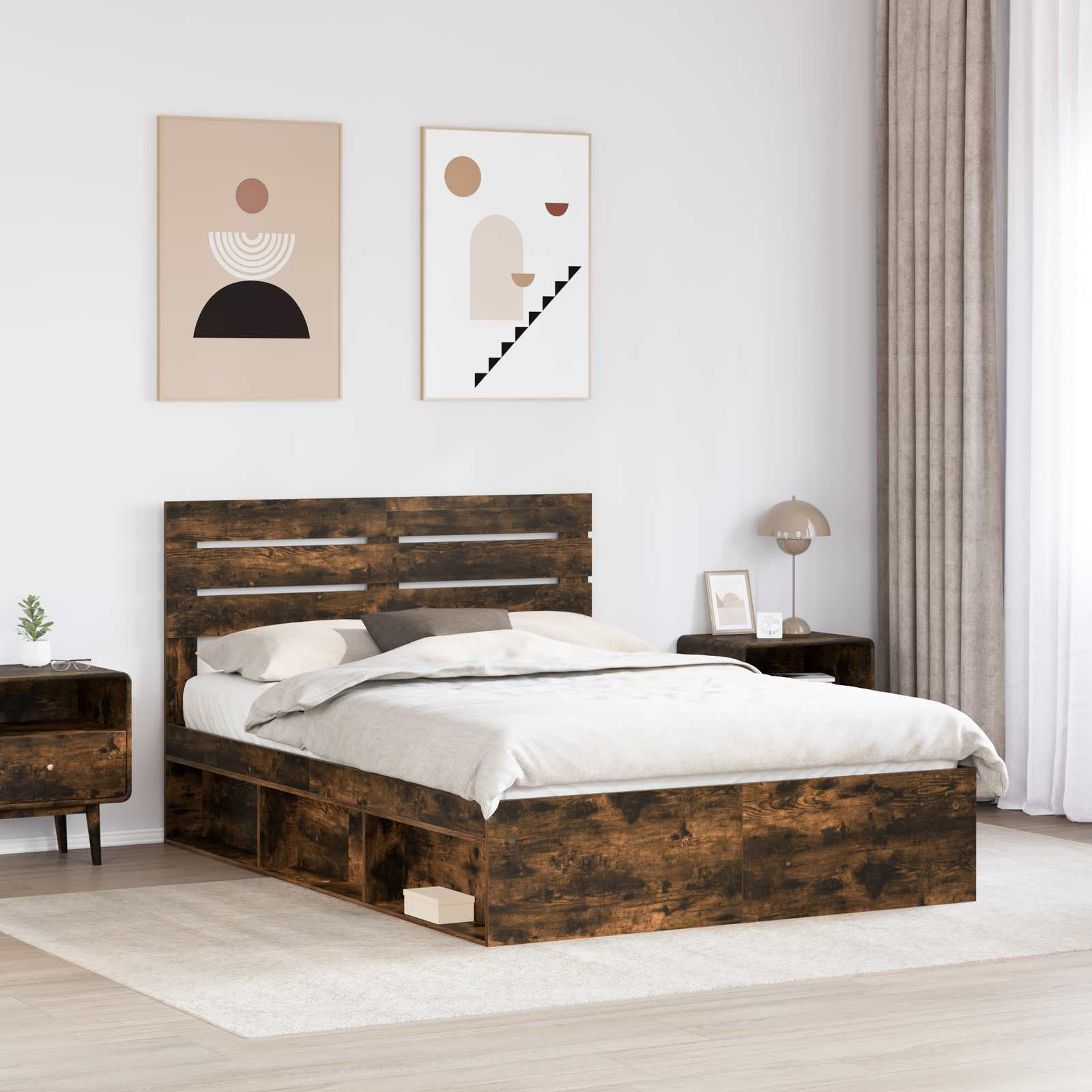 vidaXL Ramka łóżka Dąb wędzony 140 x 200 cm Lite drewno sosnowe