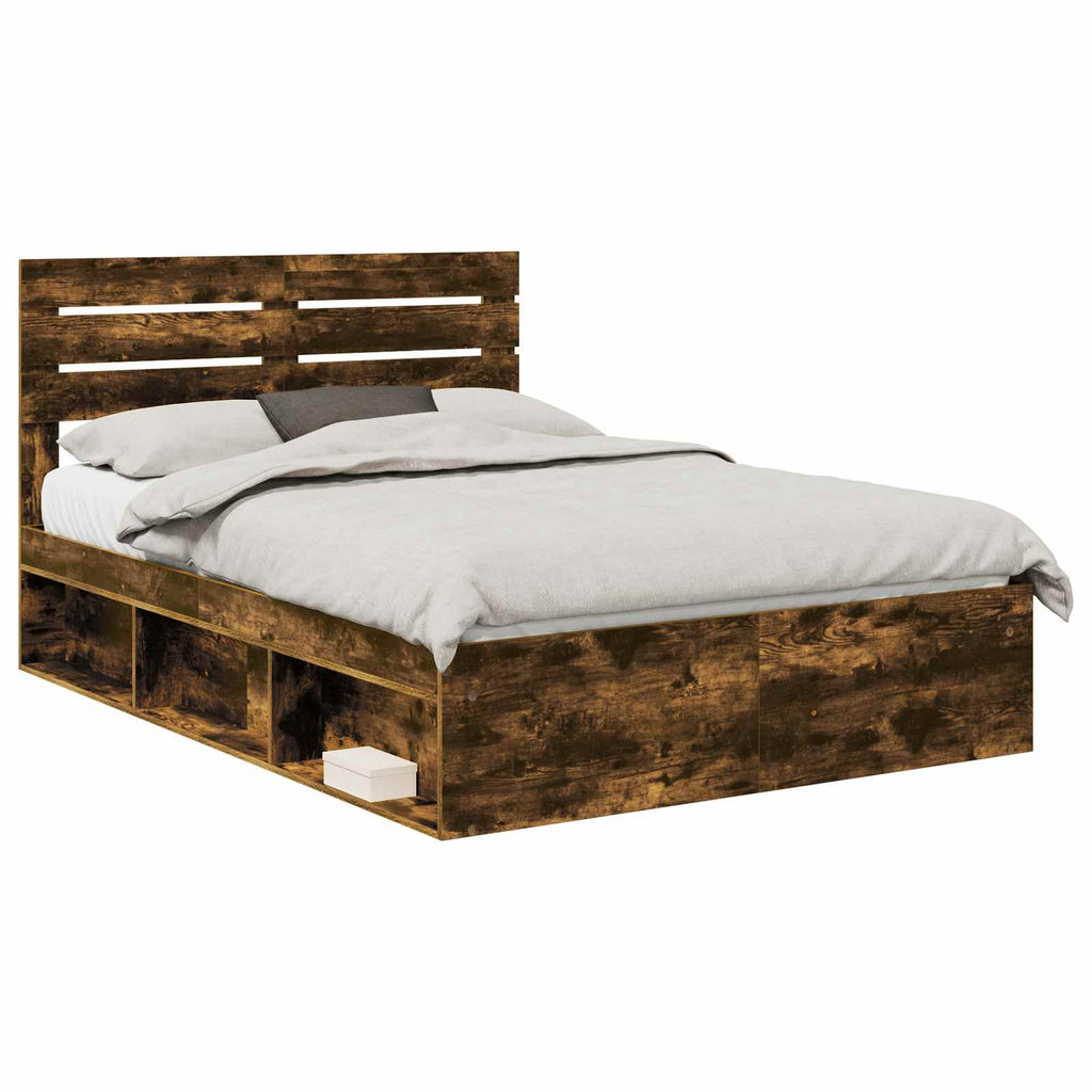 vidaXL Ramka łóżka Dąb wędzony 140 x 200 cm Lite drewno sosnowe