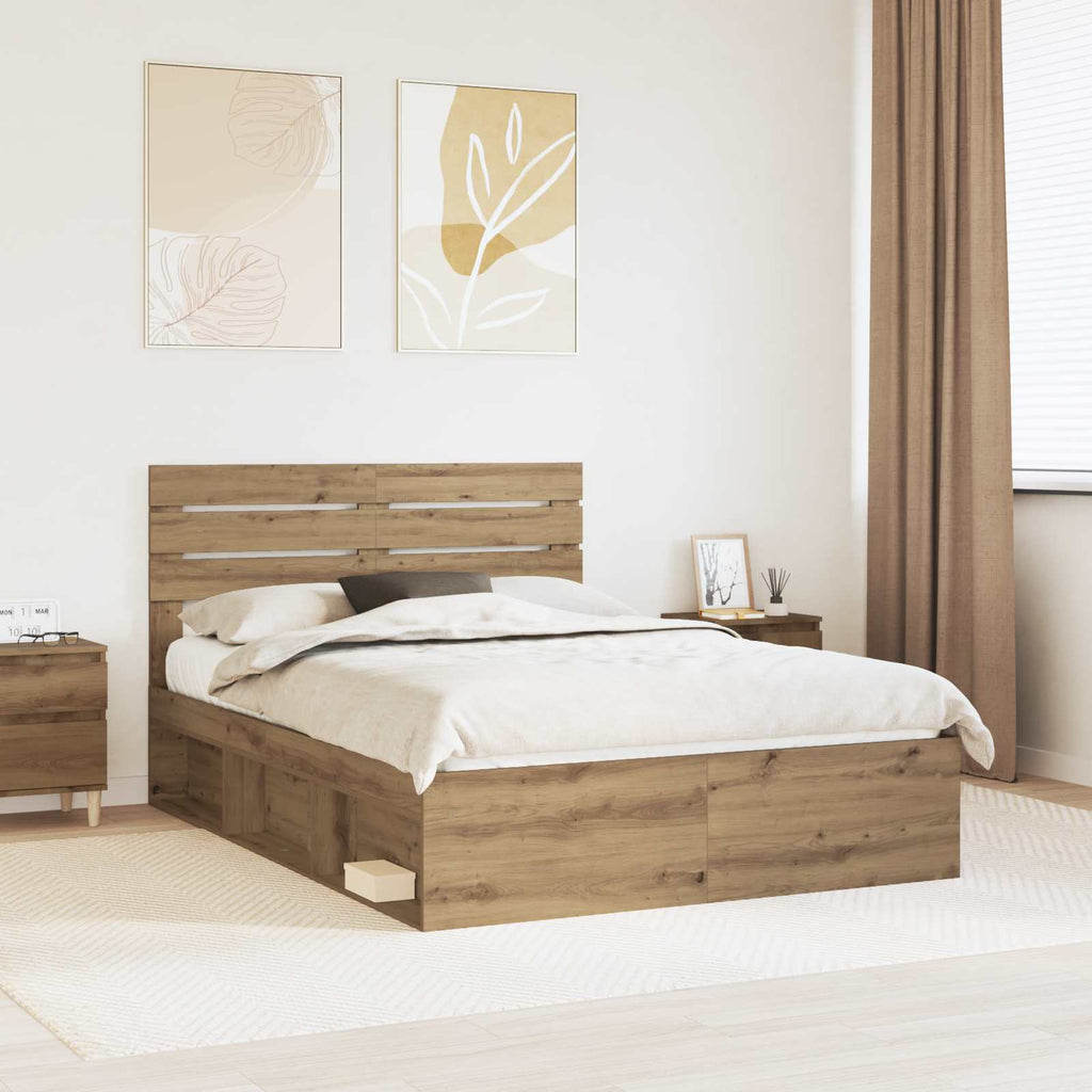 vidaXL Ramka łóżka Dąb rzemieślniczy 140 x 190 cm Lite drewno sosnowe