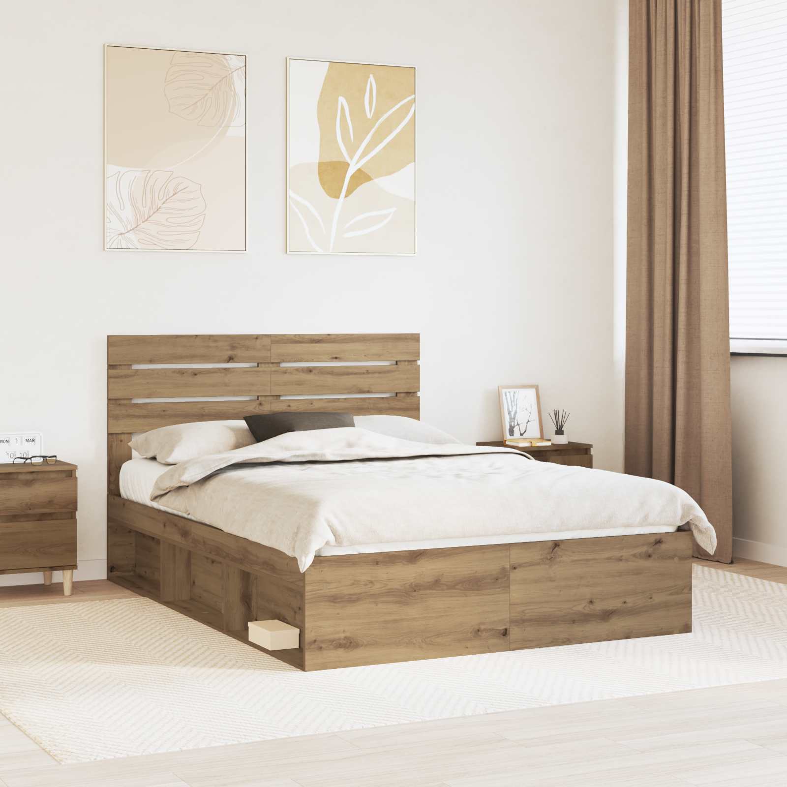 vidaXL Ramka łóżka Dąb rzemieślniczy 140 x 190 cm Lite drewno sosnowe