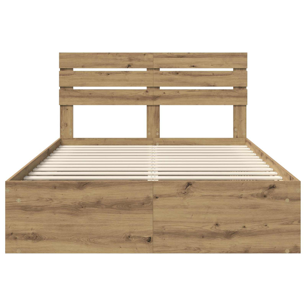 vidaXL Ramka łóżka Dąb rzemieślniczy 140 x 190 cm Lite drewno sosnowe