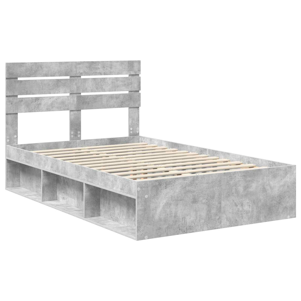 vidaXL Ramka łóżka Szary beton 135 x 190 cm Lite drewno sosnowe