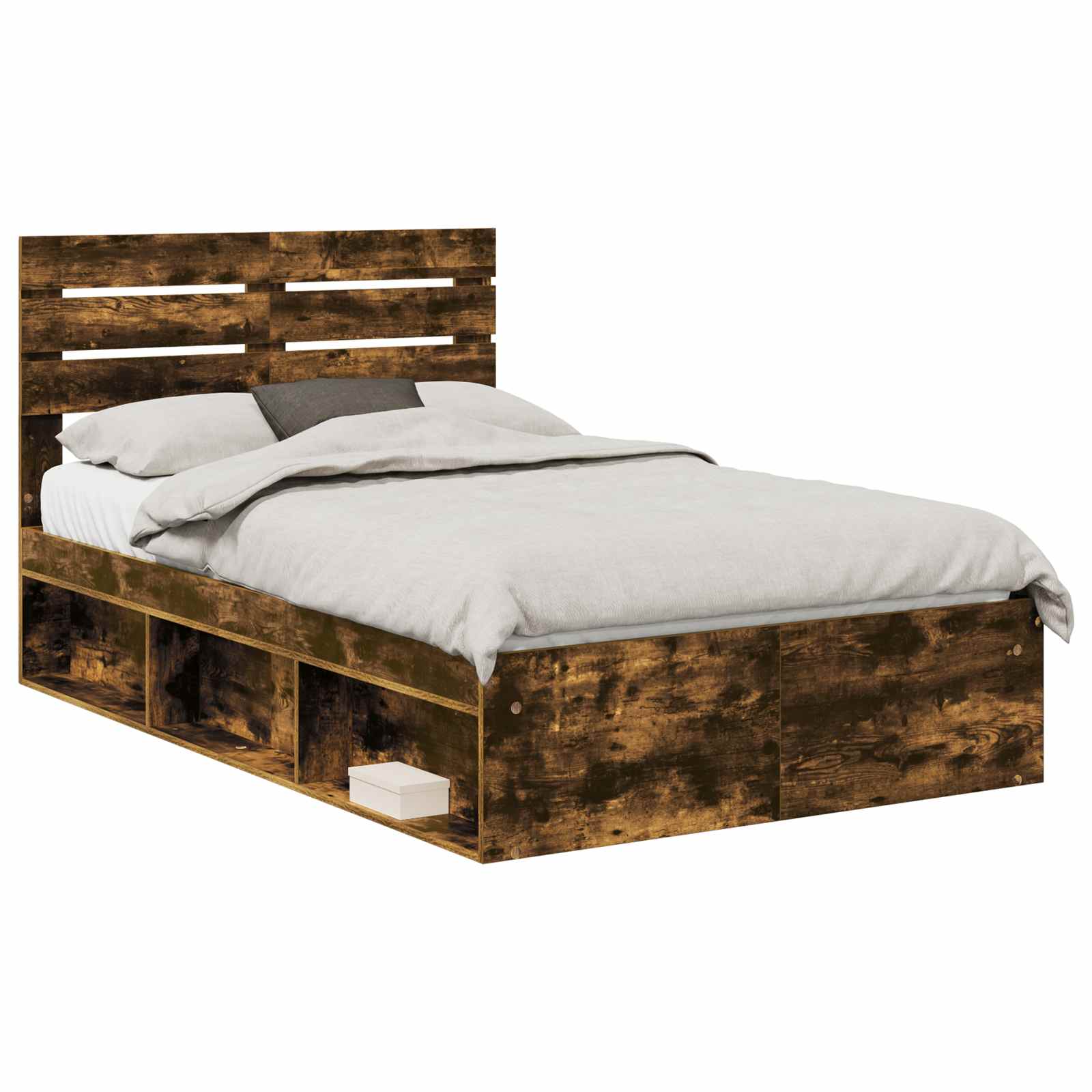vidaXL Ramka łóżka Dąb wędzony 135 x 190 cm Lite drewno sosnowe