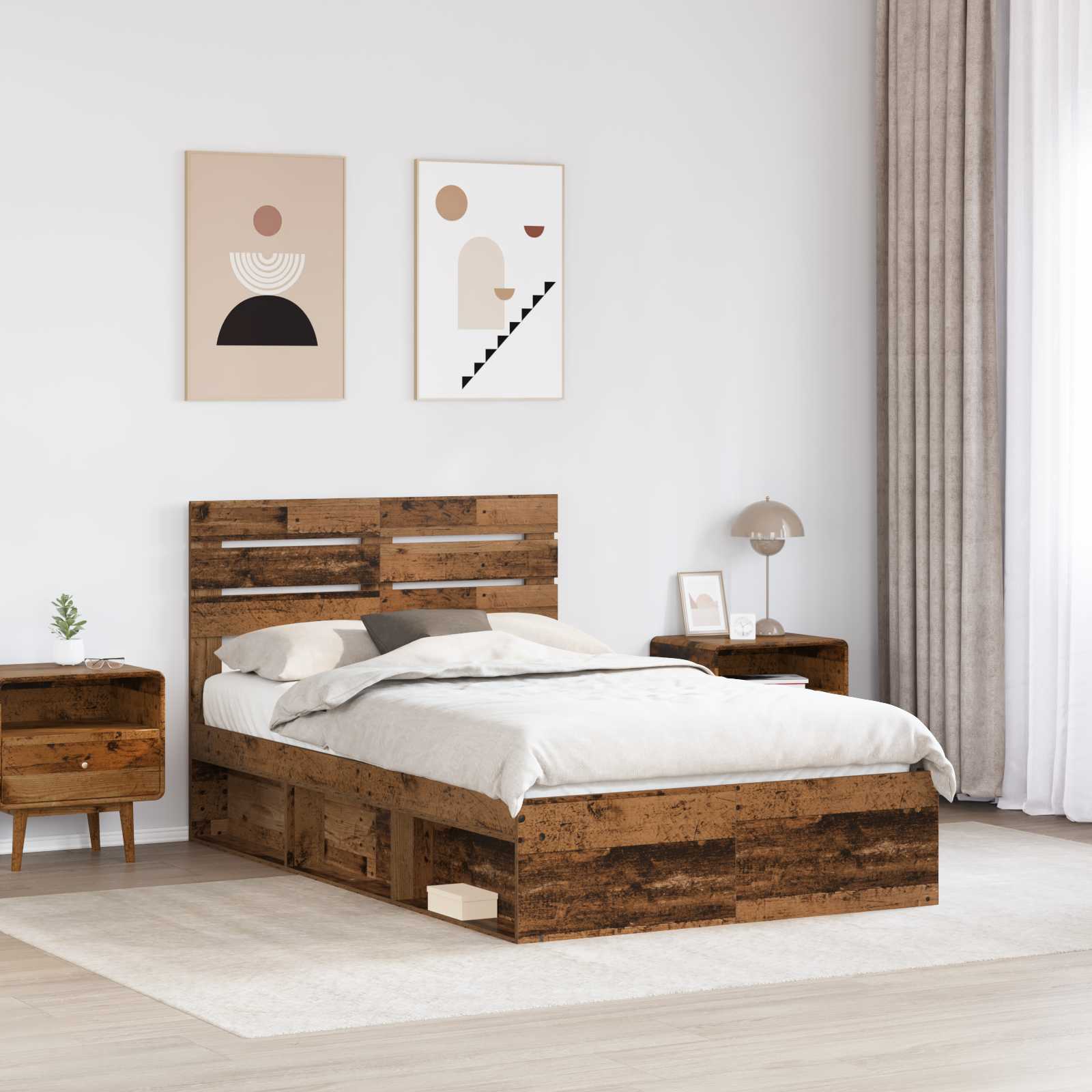 vidaXL Ramka łóżka Stare drewno 135 x 190 cm Lite drewno sosnowe