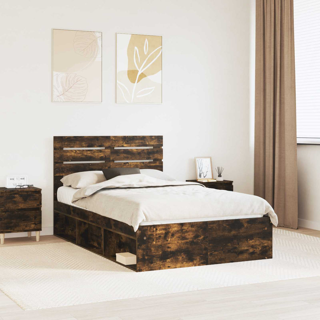 vidaXL Ramka łóżka Dąb wędzony 120 x 200 cm Lite drewno sosnowe