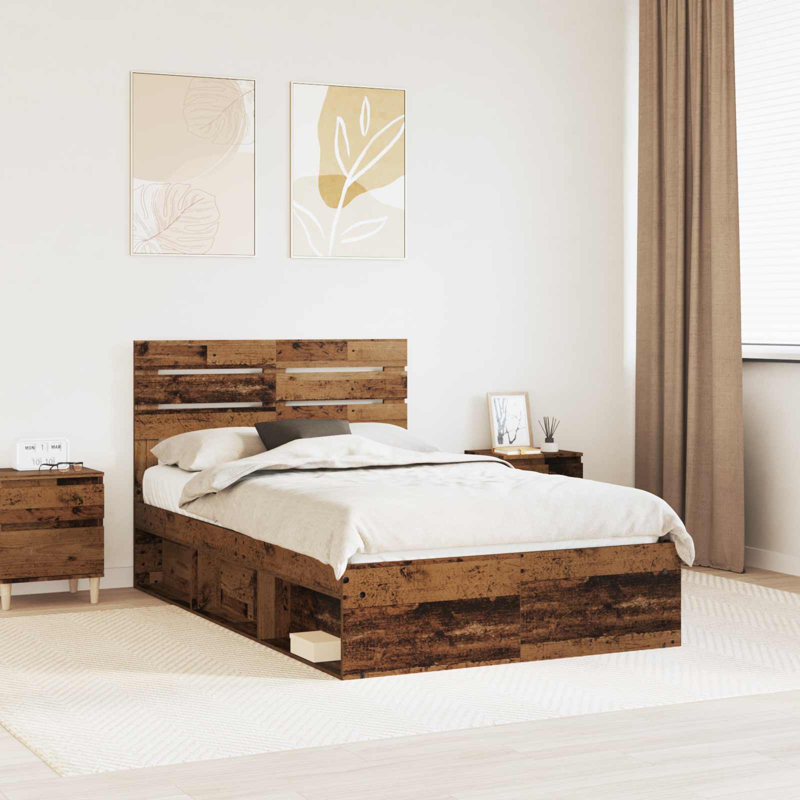 vidaXL Ramka łóżka Stare drewno 120 x 200 cm Lite drewno sosnowe