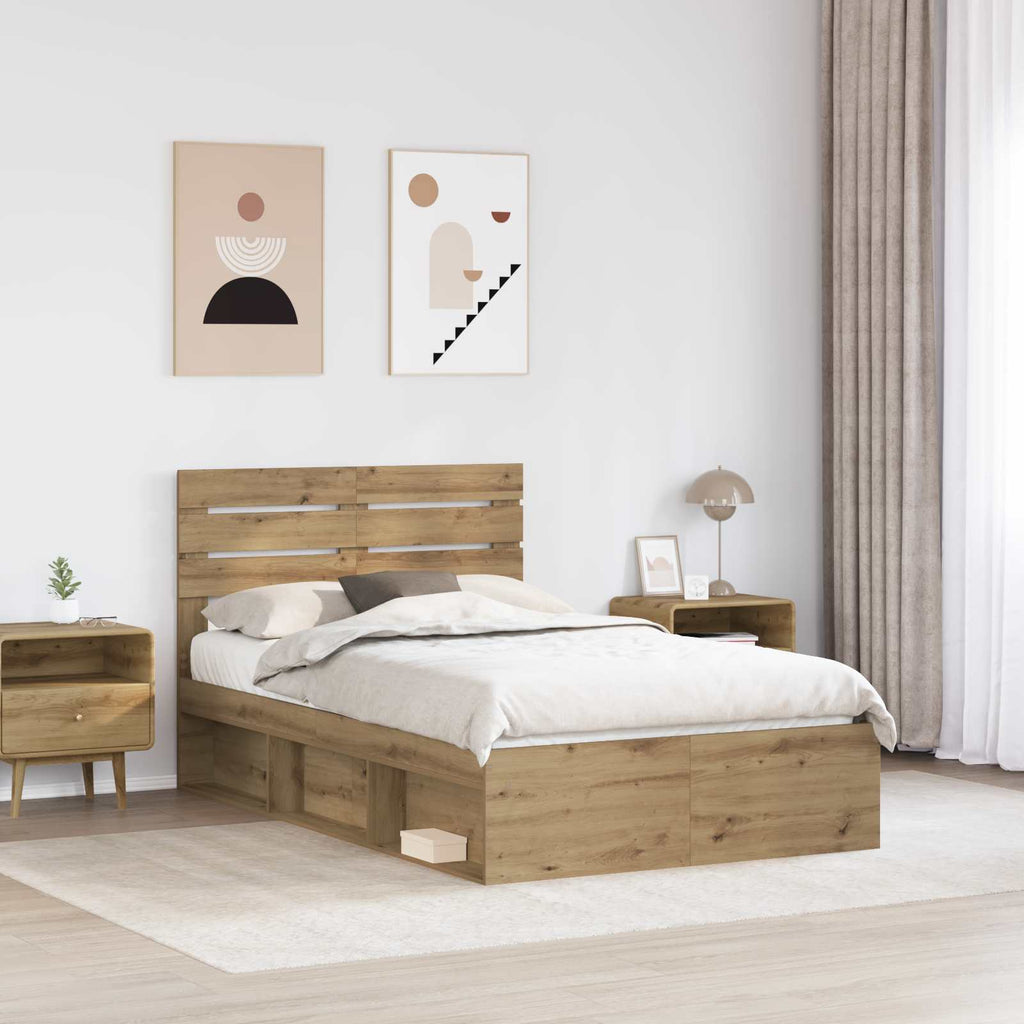 vidaXL Ramka łóżka Dąb rzemieślniczy 120 x 200 cm Lite drewno sosnowe