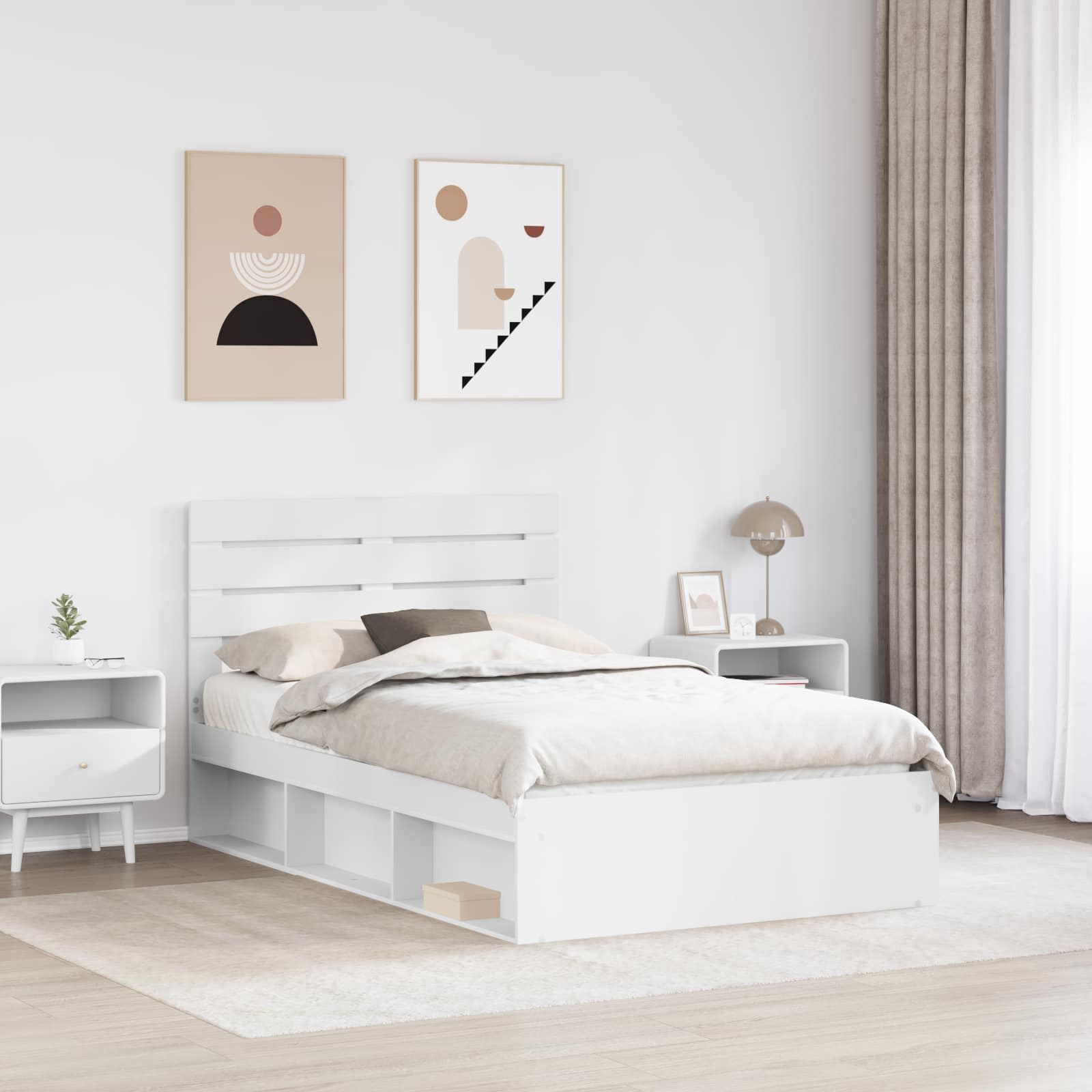 vidaXL Ramka łóżka Z zagłówkiem Biały 120 x 190 cm Lite drewno sosnowe