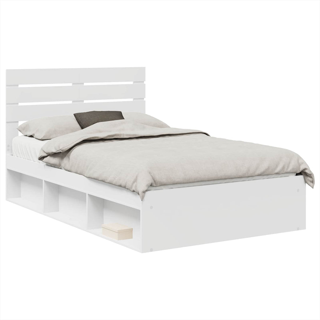vidaXL Ramka łóżka Z zagłówkiem Biały 120 x 190 cm Lite drewno sosnowe