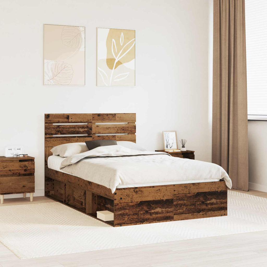 vidaXL Ramka łóżka Stare drewno 120 x 190 cm Lite drewno sosnowe