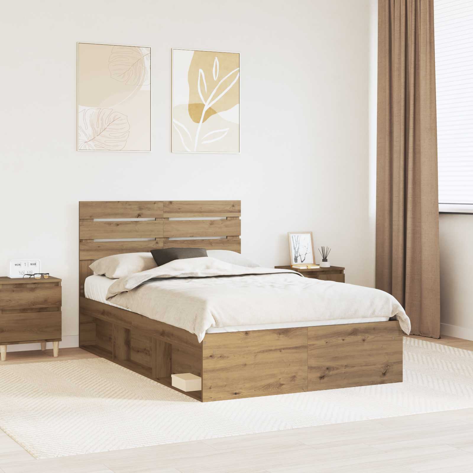vidaXL Ramka łóżka Dąb rzemieślniczy 120 x 190 cm Lite drewno sosnowe