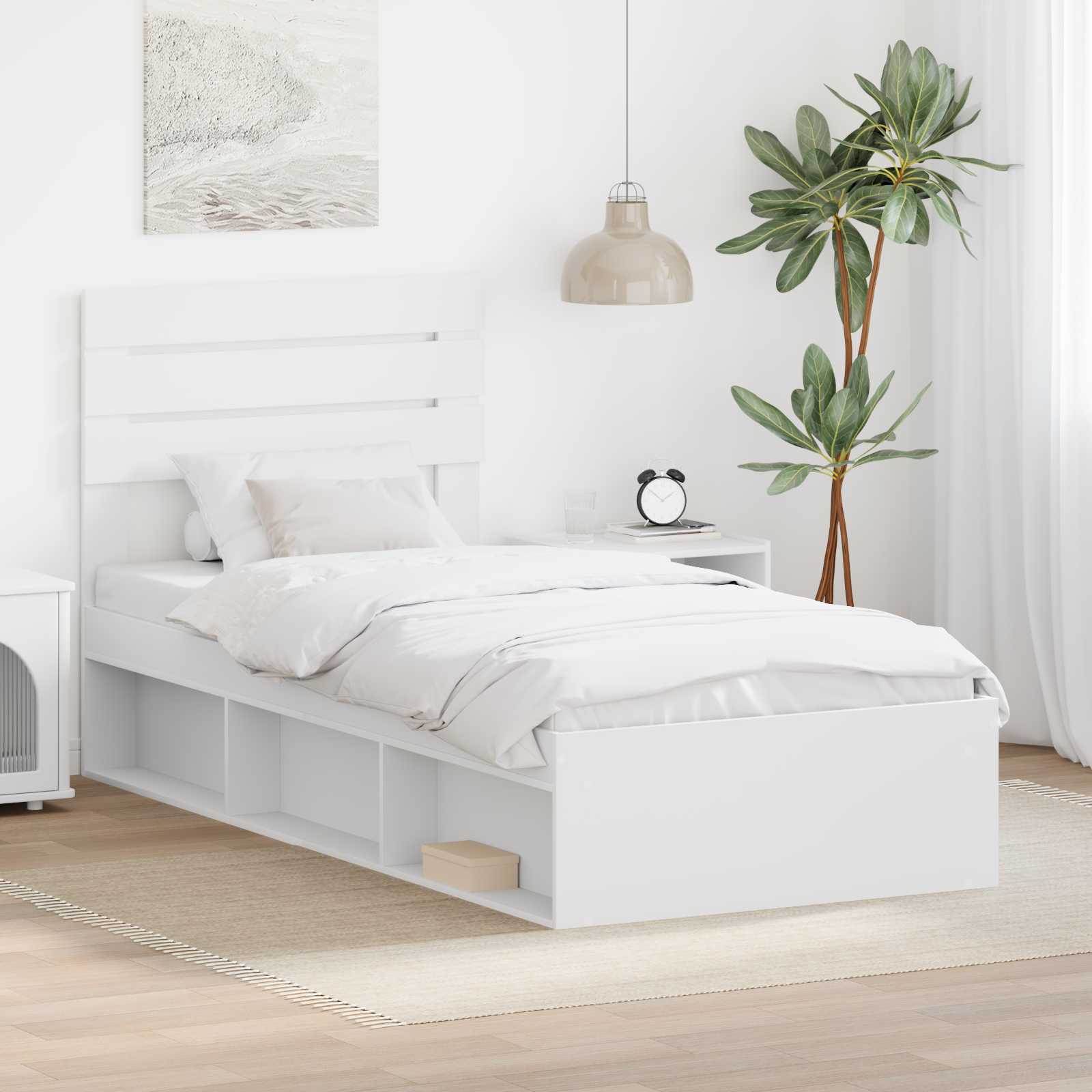 vidaXL Ramka łóżka Z zagłówkiem Biały 100 x 200 cm Lite drewno sosnowe