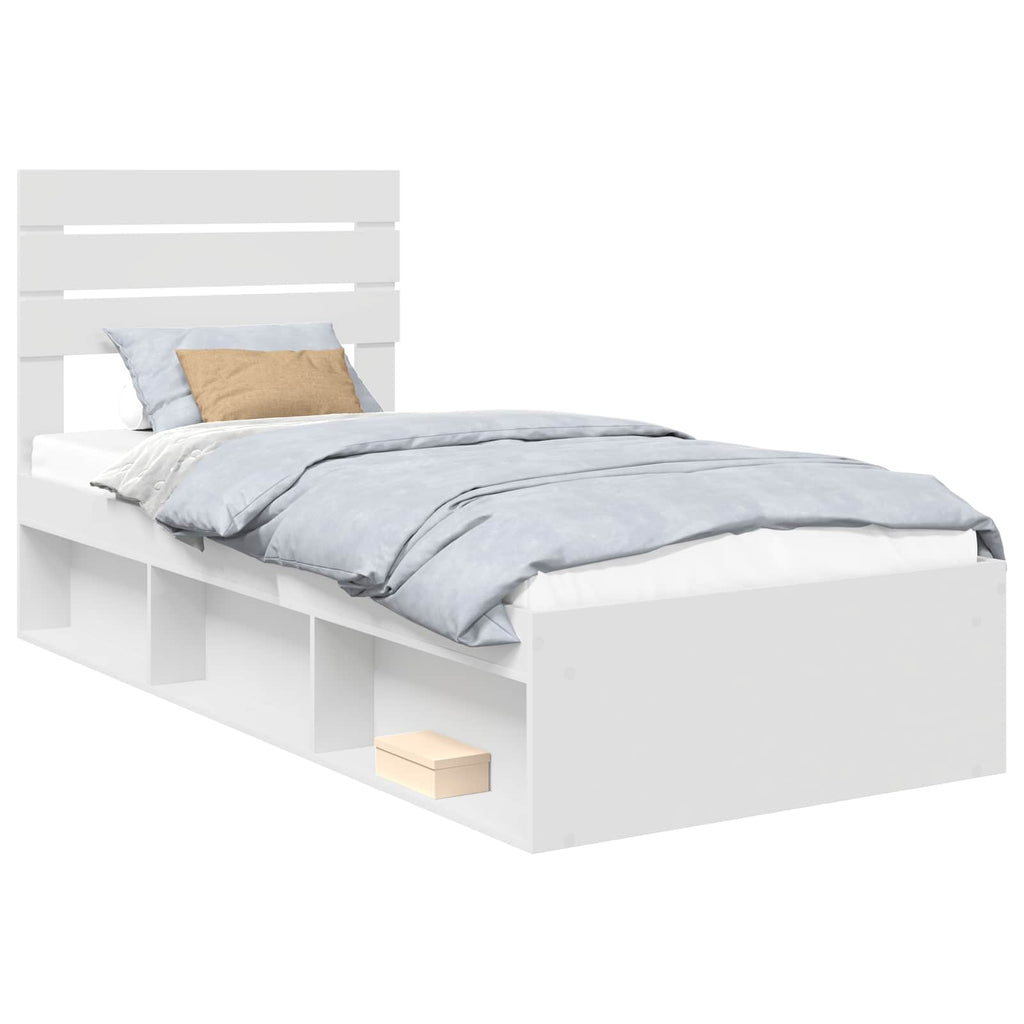 vidaXL Ramka łóżka Z zagłówkiem Biały 100 x 200 cm Lite drewno sosnowe