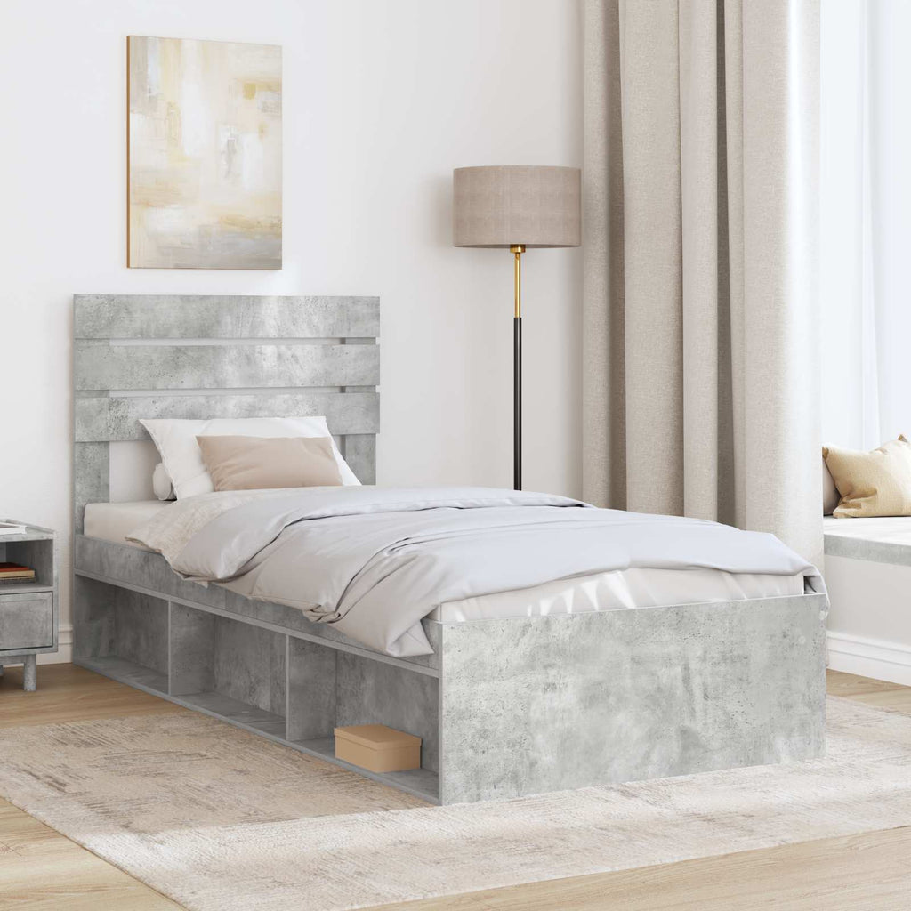 vidaXL Ramka łóżka Szary beton 100 x 200 cm Lite drewno sosnowe